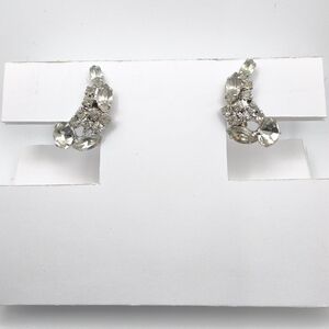 Vintage Continental Sparkling Silver Tone Rhinestone Crystal Cluster Earrings